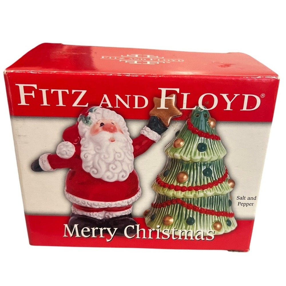 Fitz‎ and Floyd Merry Christmas Salt and Pepper Shakers Santa Tree Set